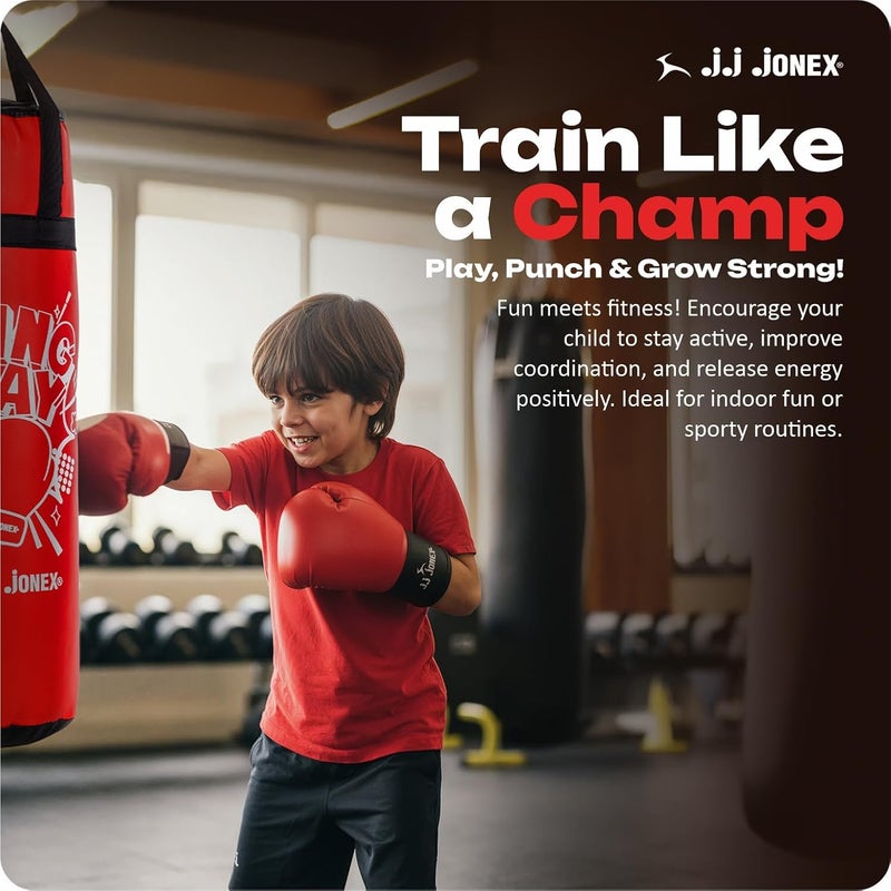 Jonex JJ Jonex Kids Boxing Set with Punching Bag, Gloves & Headgear - 18-Inch Synthetic Leather Training Kit for Ages 4–10 - Image 3